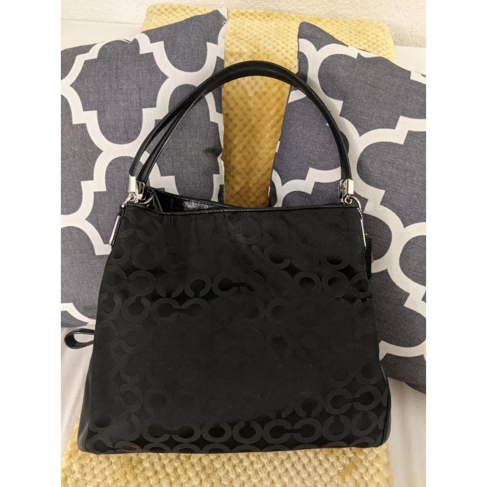 Coach Madison Op Art Black Sateen Small Phoebe Shoulder Bag